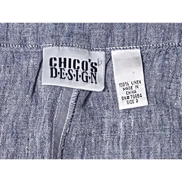 Vtg Chicos Design Linen Pants Blue Gray Wide Leg Pockets High Rise Cropped Large - Picture 4 of 6